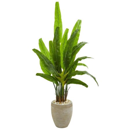 NEARLY NATURALS 64 in. Travelers Palm Artificial Tree in Sand Colored Planter 9271